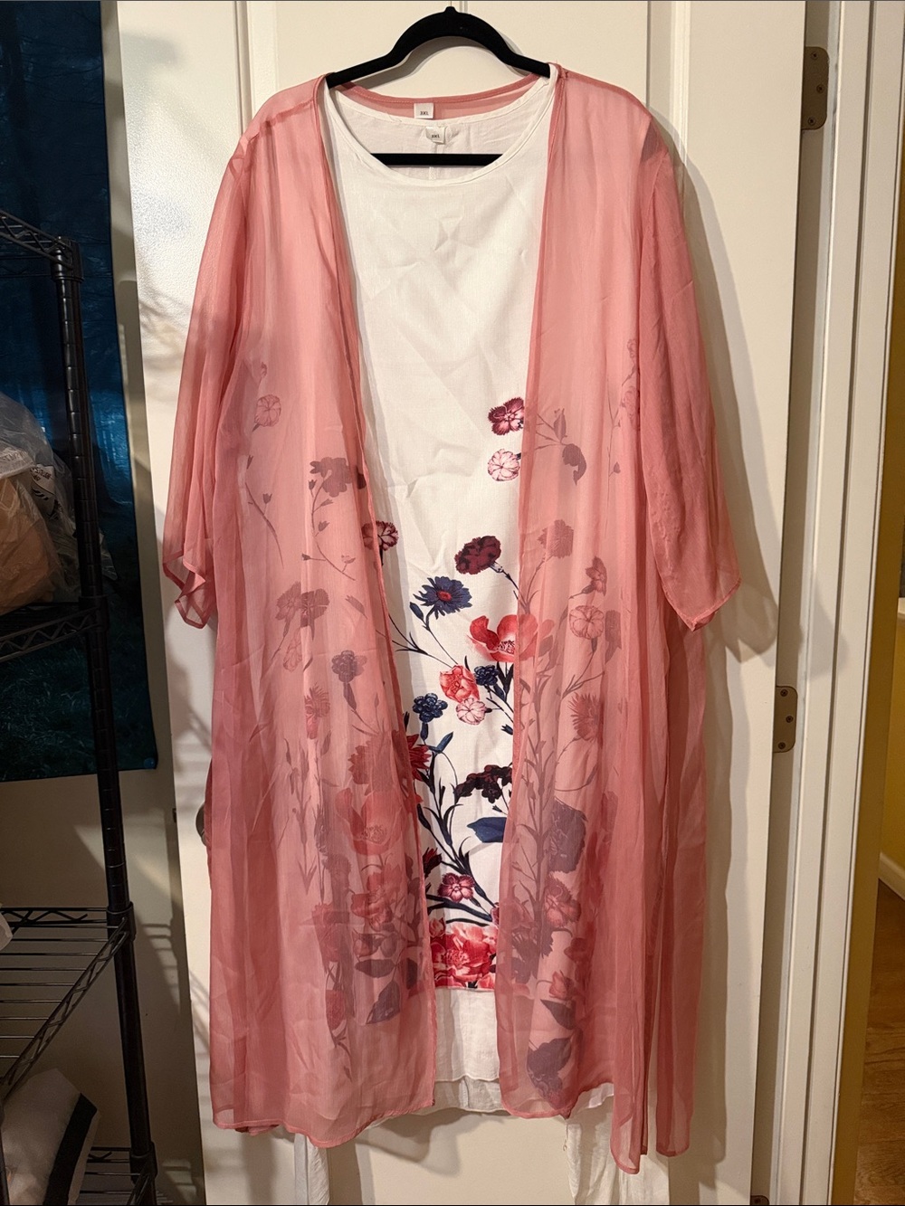 SHEIN.  Sheer Pink Floral Kimono Cover-Up and sleeveless summer Dress